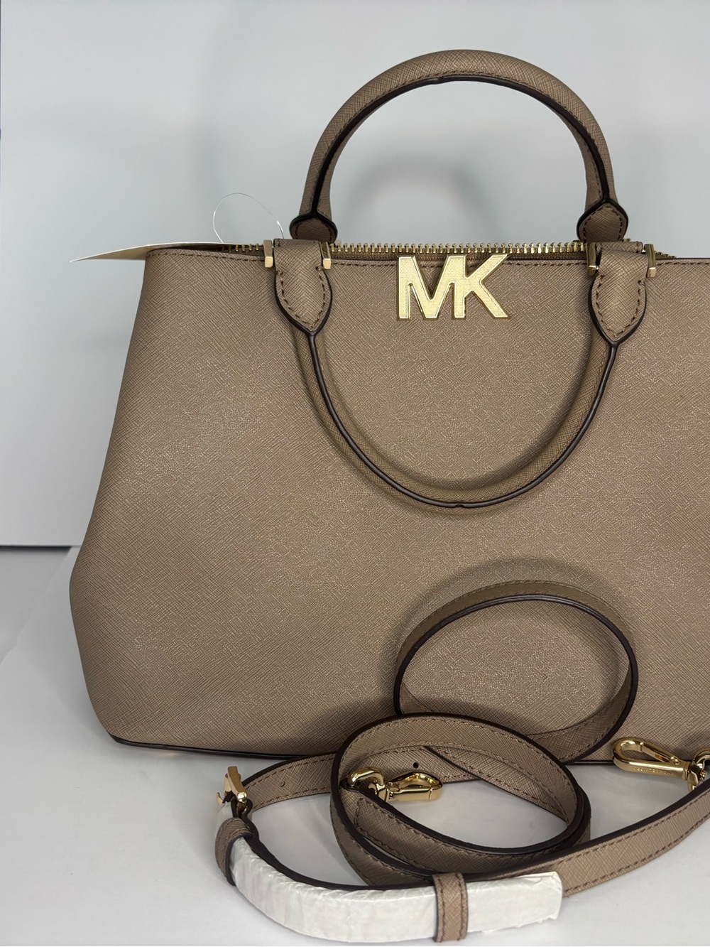 Michael Kors dark dune Florence Satchel with Gold MK Hardware